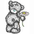 Bear with camomile applique machine embroidery design